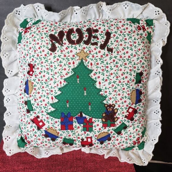 Vintage Christmas Themed Tree Ruffled Lace Edge Mini Throw Pillow 8x9 Small - Picture 5 of 7